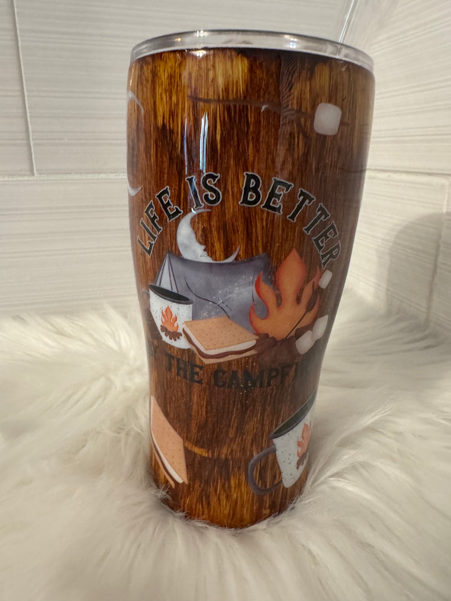 20 oz woodgrain campfire tumbler