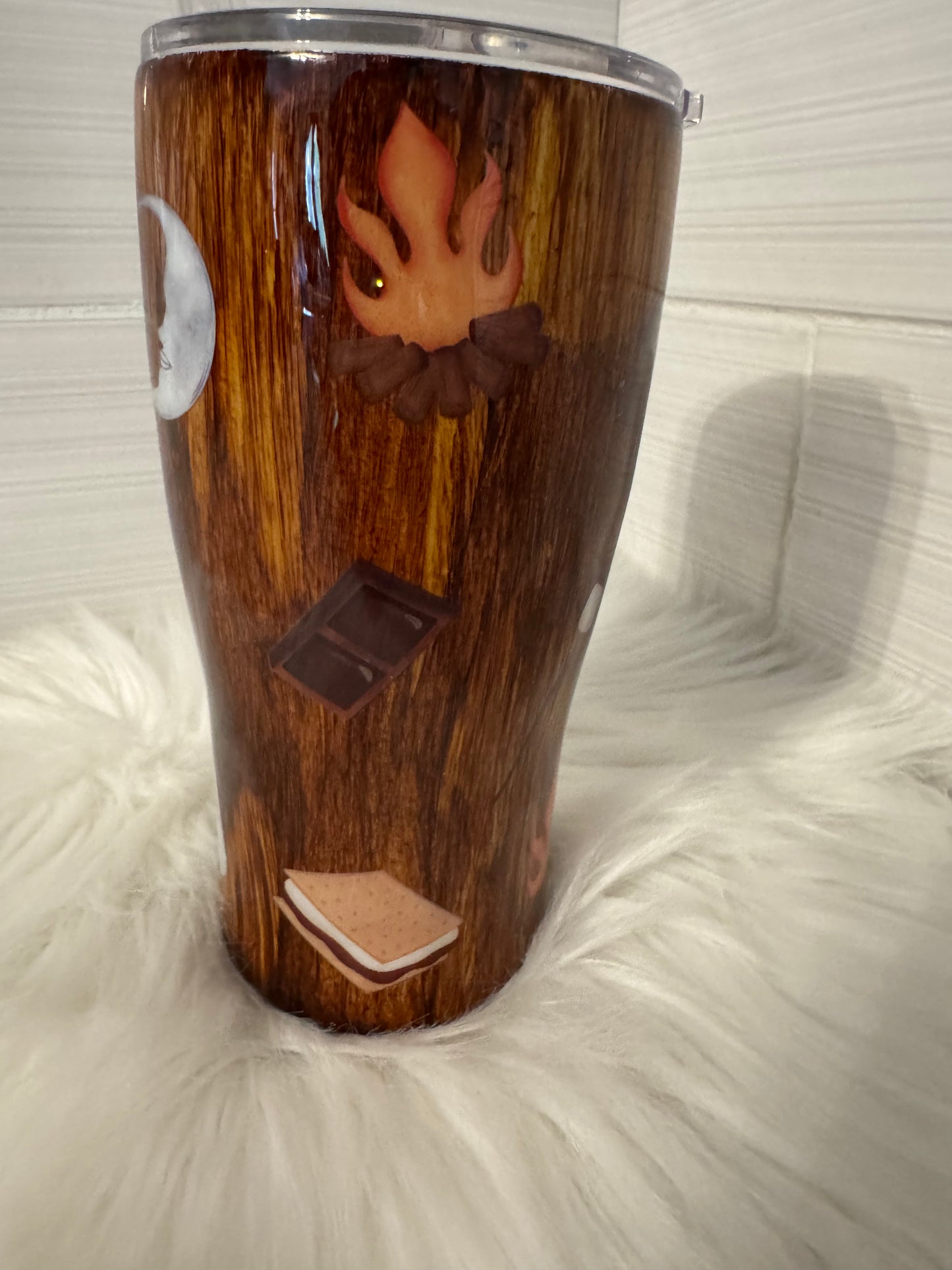 20 oz woodgrain campfire tumbler
